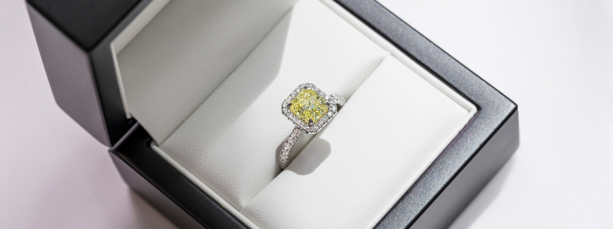 Yellow Cushion Diamond in Halo setting - Affinity Diamonds