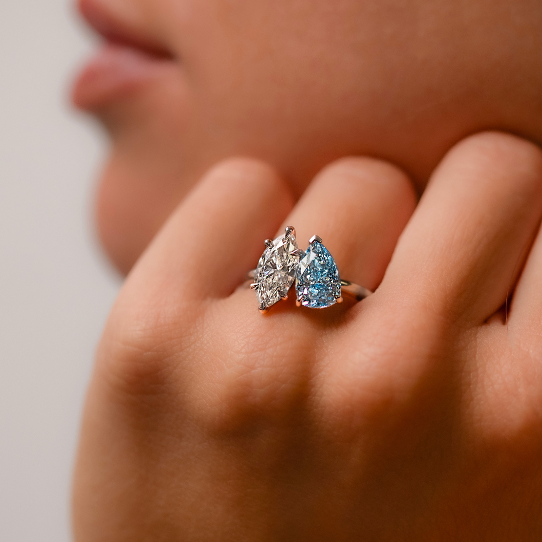 Blue Diamond Toi Et Moi Engagement Ring