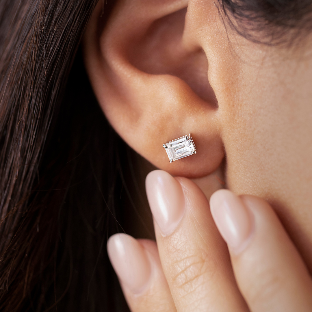 Emerald Diamond Solitaire Emerald Cut Earrings Studs Emerald