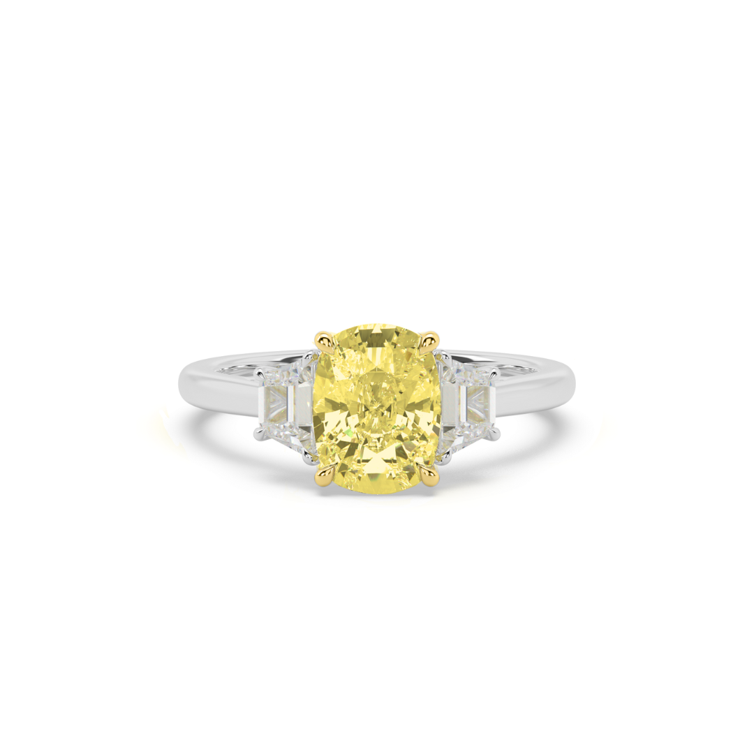 Yellow Cushion and Trapezoid Diamond Trilogy Engagement Ring | Affinity ...